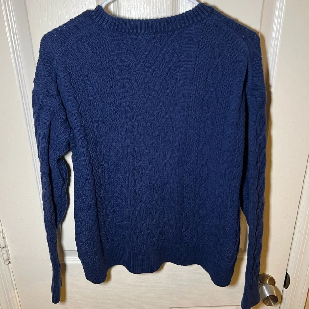 J.Crew Blue Cable Knit Crewneck Sweater Size L  100% Cotton